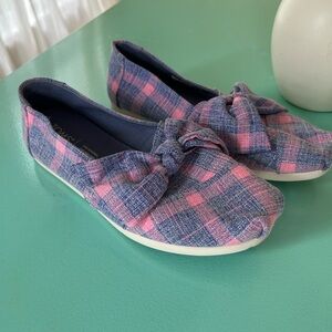 Toms Plaid Pink and Blue Flats
